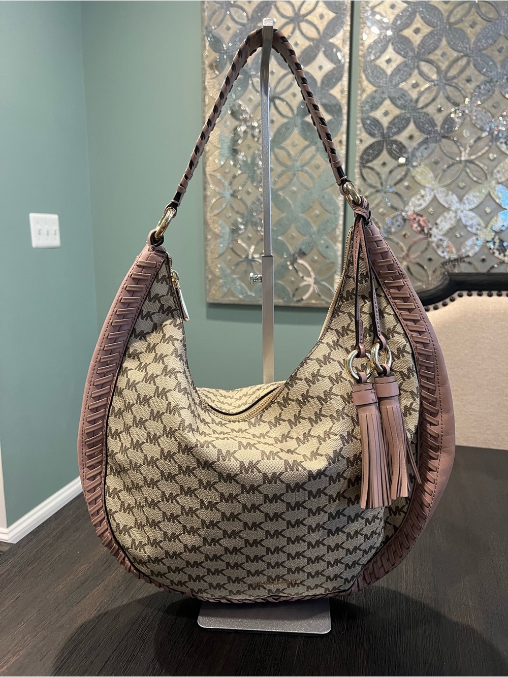 Michael Kors Pink Logo Hobo Bag with Tassel